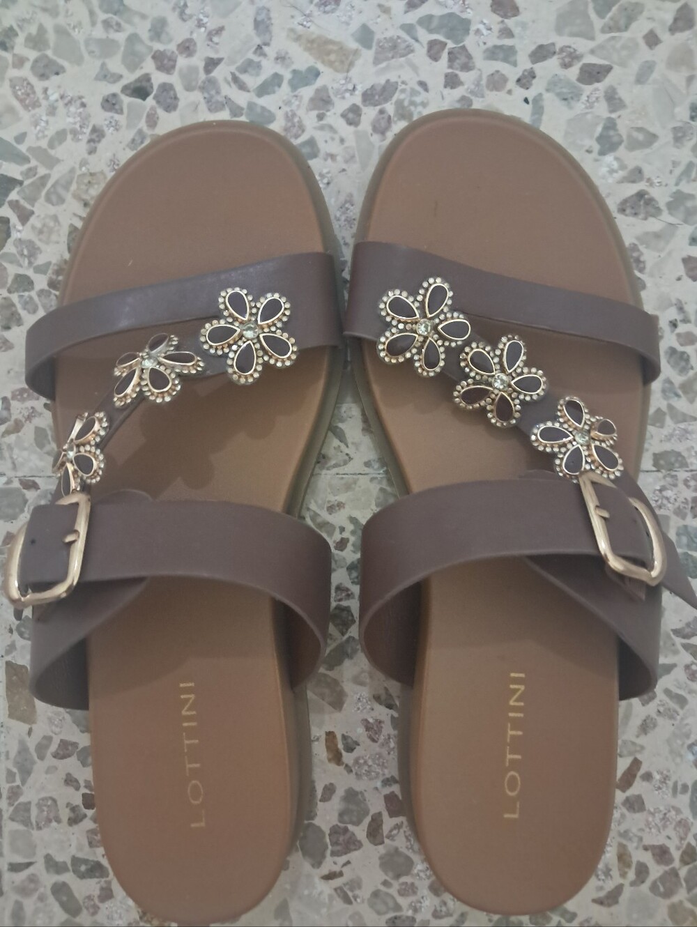 Brown Floral Embellished Women’s Sandals